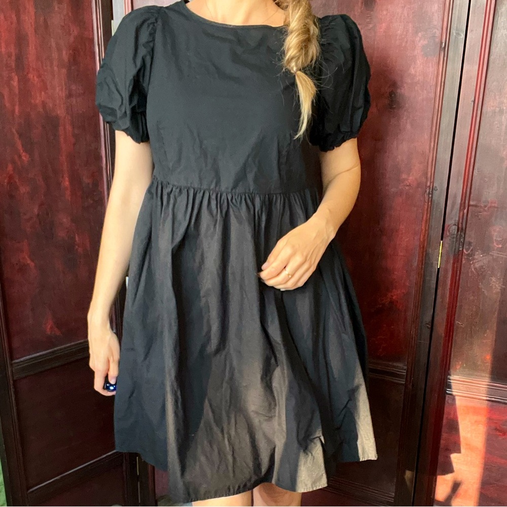 100% cotton Black puff short sleeves XS Black babydoll Dress
